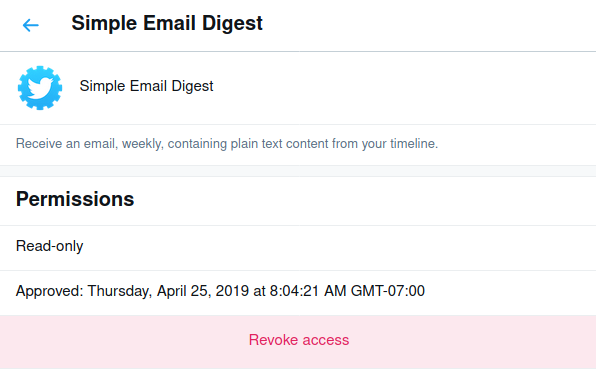 Screenshot of revoke access button